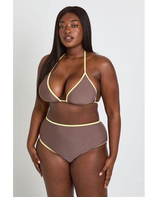 Boohoo Brown Plus Contrast Bikini Top And High Waist Bottom
