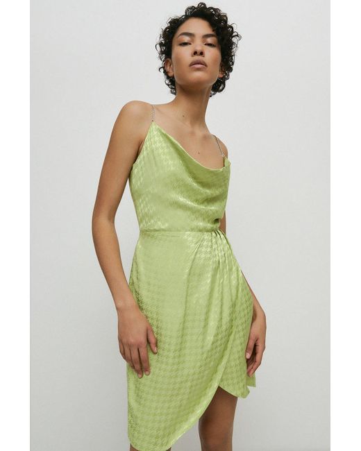 Warehouse Green Jacquard Diamante Mini Dress