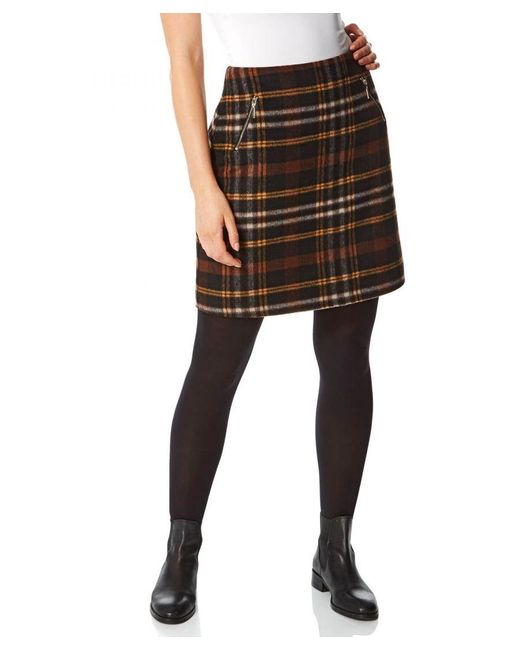 Roman Black Checked Zip Detail Brushed Skirt