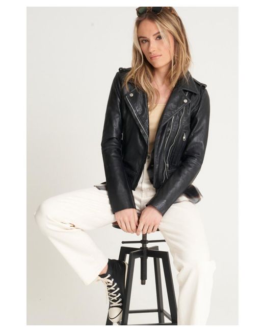 Barney's Originals Black Tall Beppe Washed Leather Biker Jacket