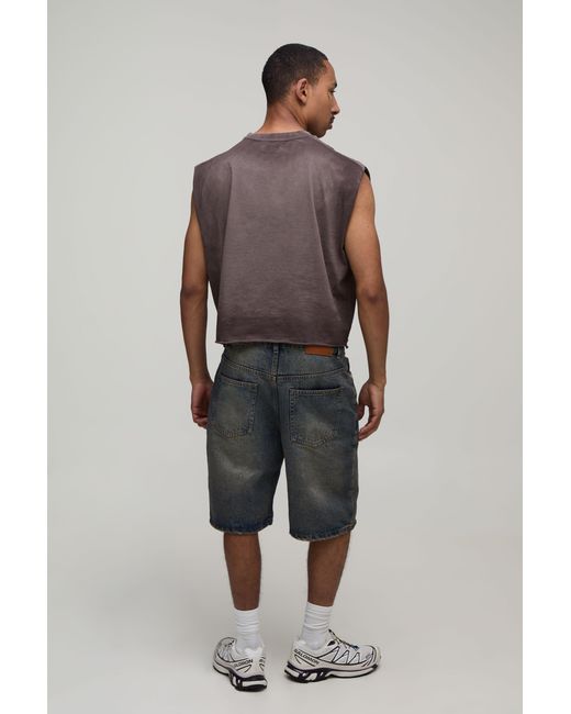 BoohooMAN Gray Oversized Crop Sun Blast Wash Tank for men