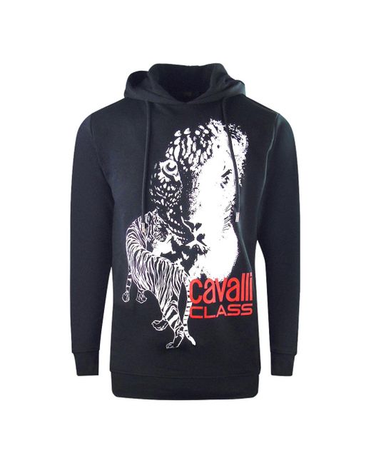 Roberto Cavalli Blue Tiger Logo Hoodie Cotton for men