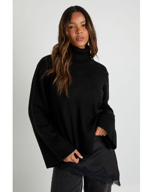 Boohoo Super Soft Roll Neck Oversized Jumper in Black Lyst UK