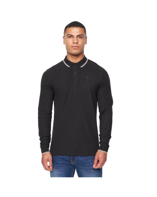 Duck and Cover Black Roxberry Long-Sleeved Polo Shirt Cotton for men