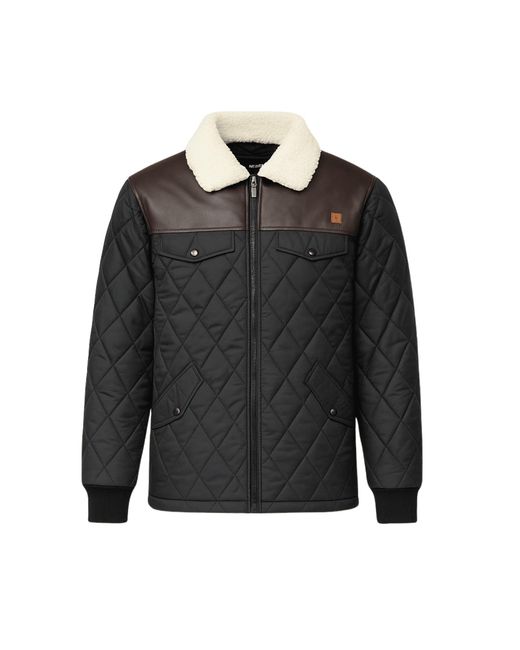 J.b.willis Black Quilted Biker Jacket Leather Shoulder Sherpa Collar for men