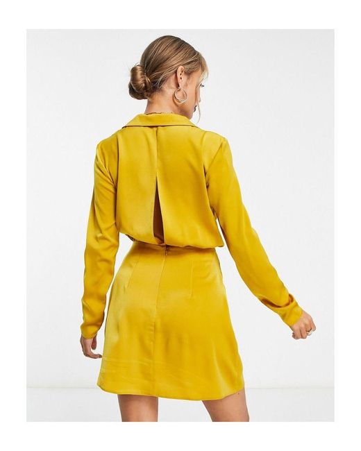 ASOS Yellow Satin Twist Mini Dress With Collar