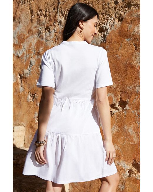 Threadbare Blue Tiered Jersey Poplin Mini Dress