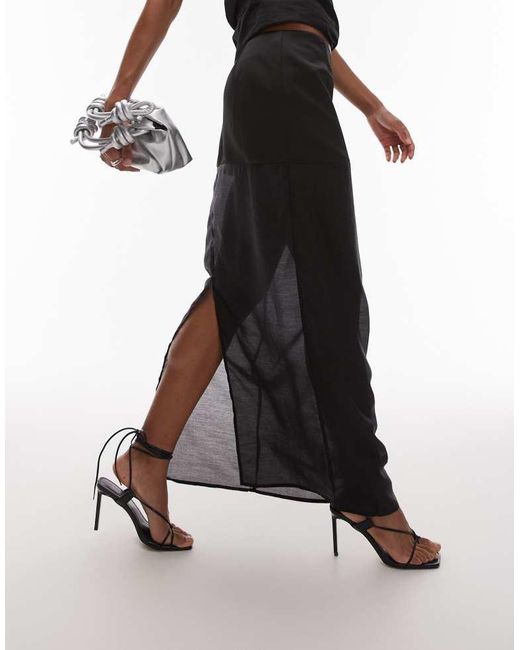SNDY'S Black Semi Sheer Front Split Maxi Skirt
