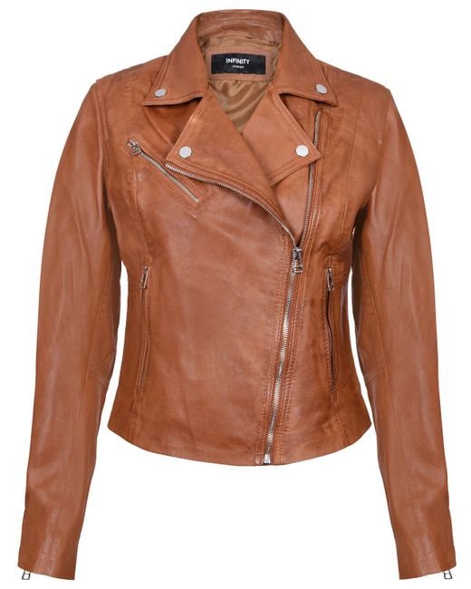 Infinity Leather Brown Smart Biker Jacket-Matlock