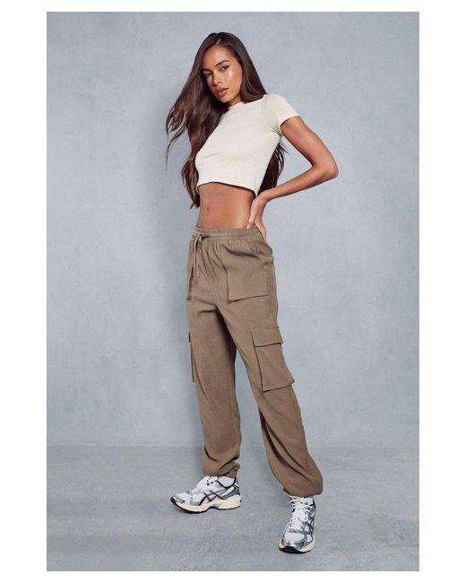 MissPap Gray Relaxed Drawstring Cargo Cuffed Trousers
