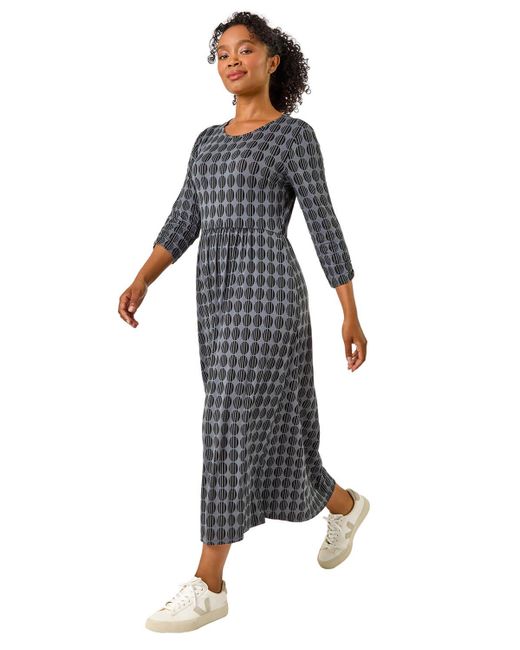 Roman Blue Petite Geometric Spot Midi Dress