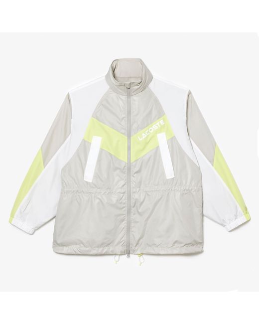 Lacoste White Oversized Hooded Colourblock Jacket