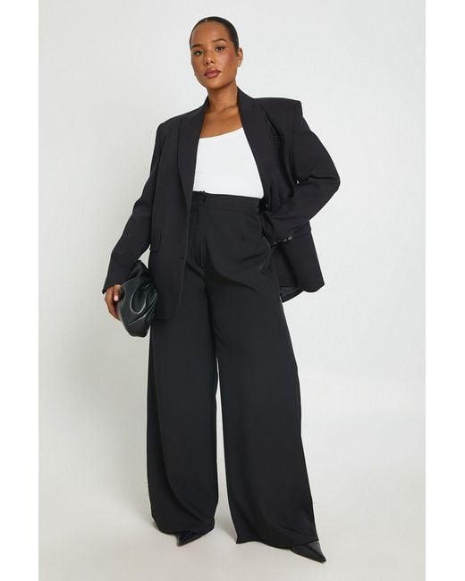 Boohoo Black Plus Adjustable Waist Straight Leg Trouser