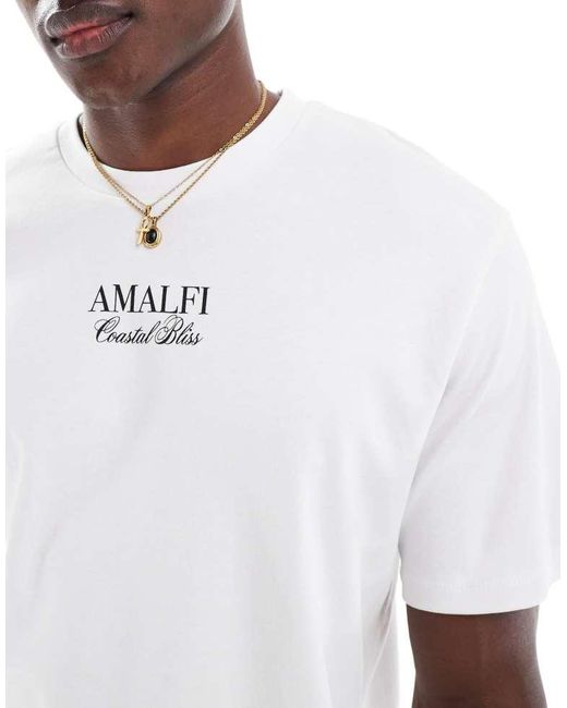 Jack & Jones White Oversize Heavyweight T-Shirt With Amalfi Print for men