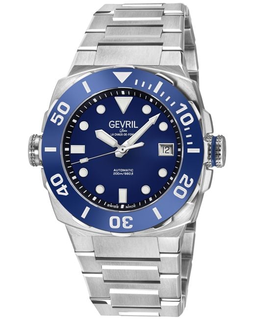 Gevril Blue Fortuna 316L Stainless Steel Case, Bezel, Enamel Dial, Bracelet for men