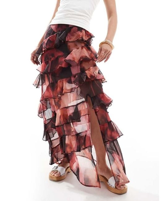 Miss Selfridge Multicolor Asymmetric Ruffle Maxi Skirt