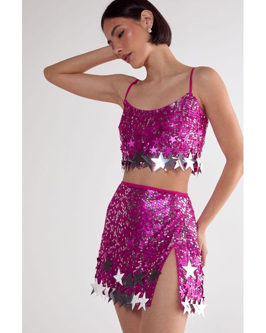Nasty Gal Pink Limited Embellished Star Trim Mini Skirt