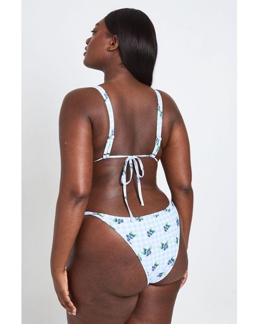 Boohoo White Plus Gingham Print Triangle Bikini Set