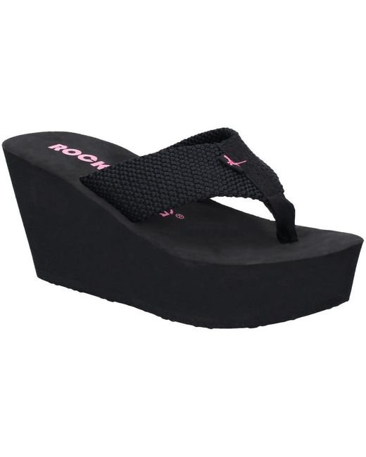 Rocket Dog Black Diver Webbing Slip On Wedge Flip Flops