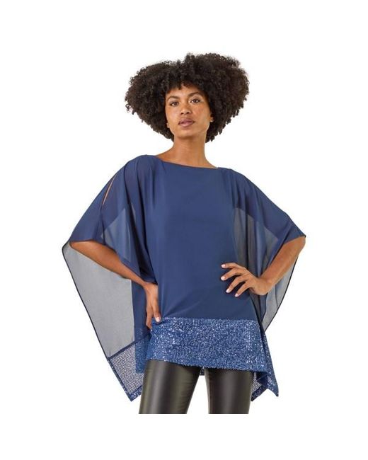 Roman Blue Sequin Hem Contrast Tunic Top