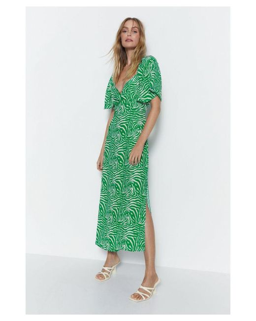 Warehouse Green Twist Detail Zebra Printed Midi Dress