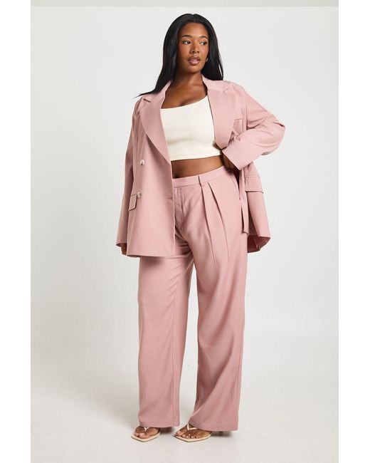 Boohoo Pink Plus Tailored Wide Leg Trouser
