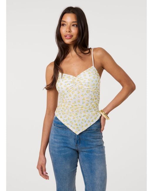 Pink Vanilla Blue Hanky Hem Printed Mesh Crop Top