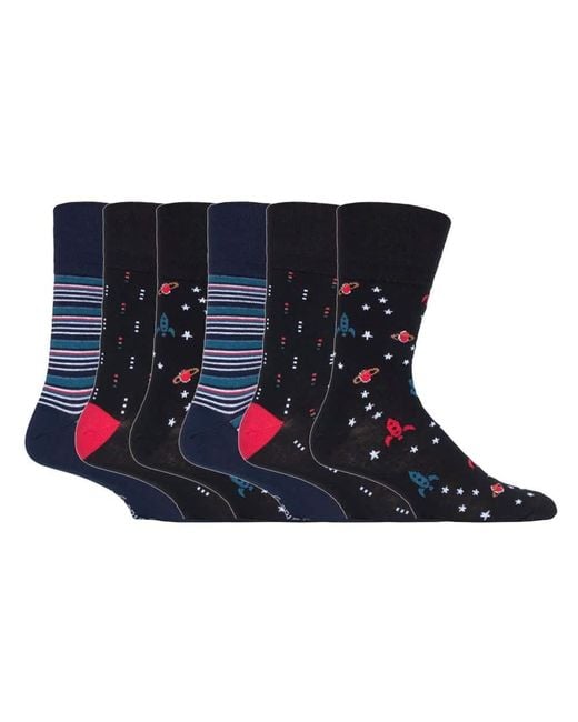 Gentle Grip Black 6 Pairs Non Elastic Socks for men