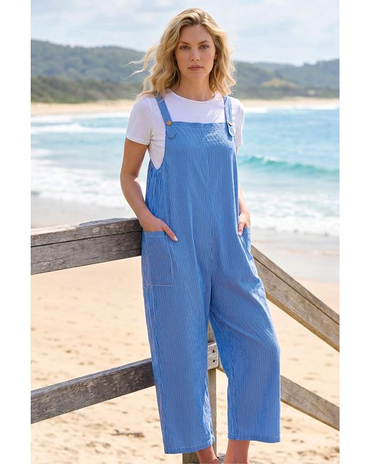 Roman Blue Stripe Print Jumpsuit