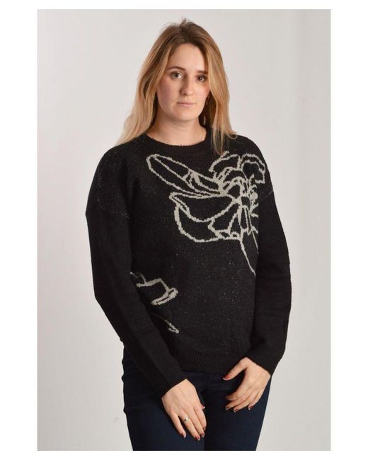 love knitwear Black Floral Art Crew Neck Jumper