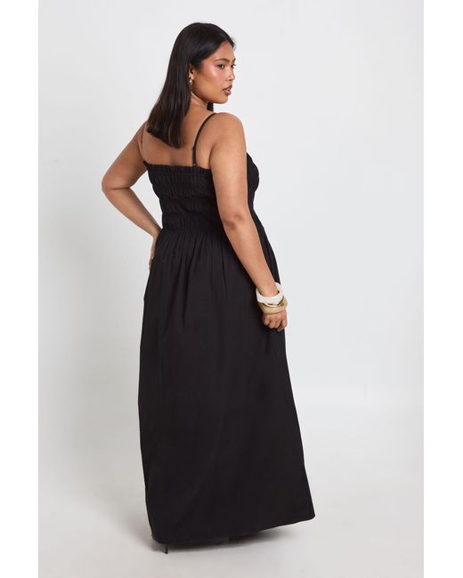 Boohoo Black Plus Cotton Poplin Shirred Strappy Maxi Dress