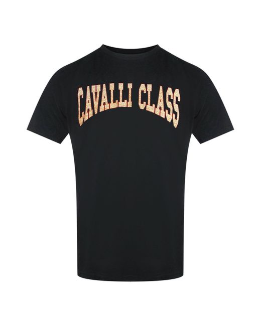 Roberto Cavalli Black Varsity Logo T-Shirt Cotton for men