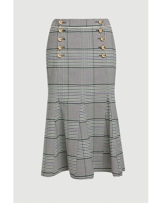 Karen Millen Gray Tailored Check Godet Midi Skirt