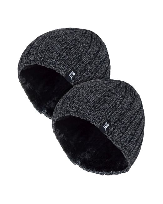 Heat Holders Black Chunky Soft Winter Ribbed Hat for men