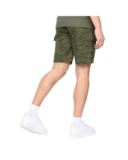 Crosshatch Green Janscore Elasticated Waist Cargo Shorts (Deep) for men