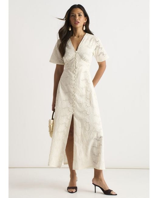 Gini London Natural Lace Button Through Midi Dress