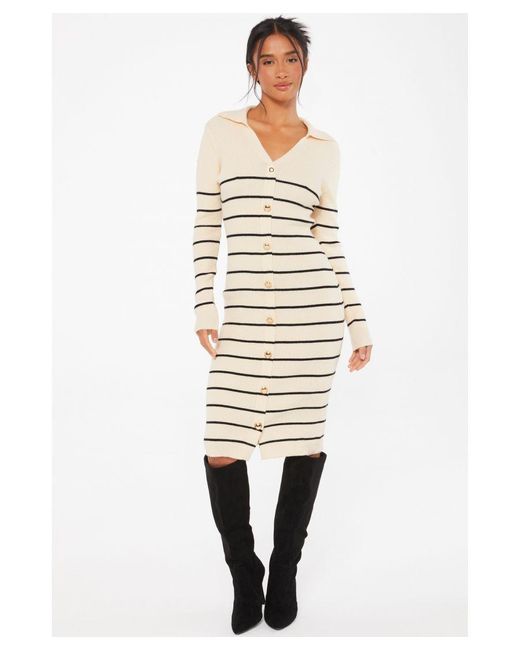 Quiz White Stripe Knitted Midi Dress Viscose