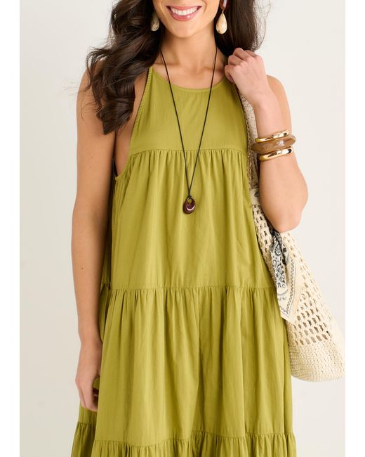Gini London Green Tiered Halter Maxi Trapeze Dress