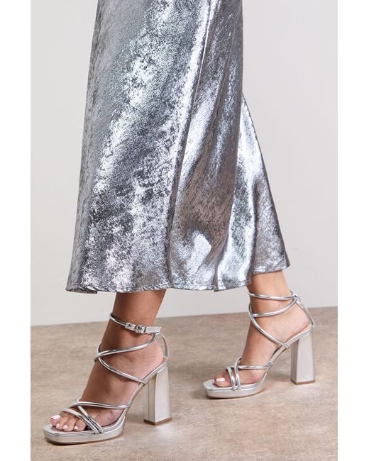 Oasis Metallic Evristine Faux Leather Strappy Platform High Block Heel Sandals