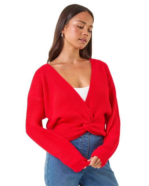 Roman Red Petite Twist Front Knit Jumper