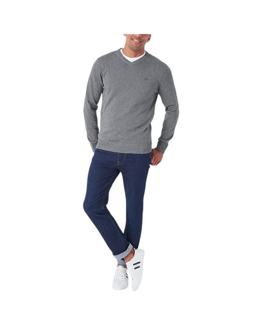 Crew Gray Jumper V Neck Long Sleeve Regular Fit Lightweight Knit Sweat for men
