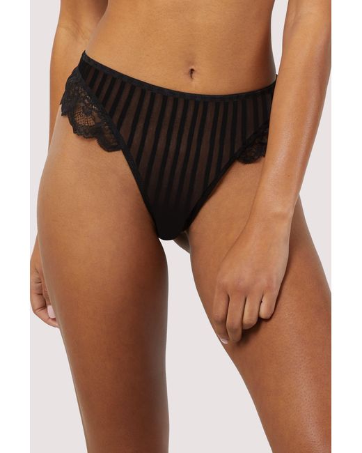 Wolf & Whistle Black Saretta Stripe Mesh & Lace High Waist Thong