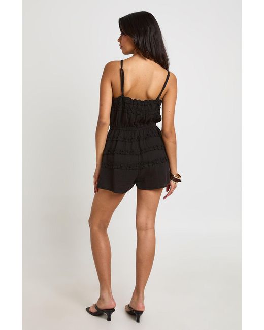 Boohoo Black Textured Shirred Detail Playsuit