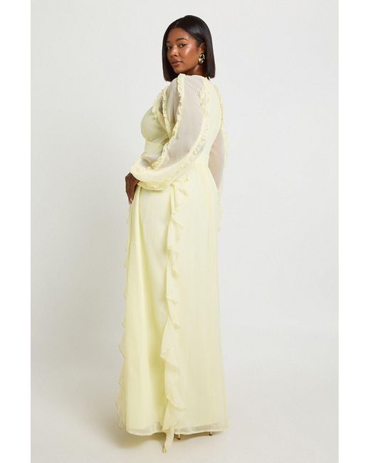 Boohoo Natural Plus Chiffon Long Sleeve Ruffle Maxi Dress