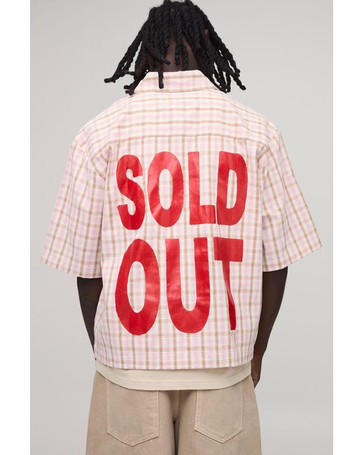 BoohooMAN Red Oversized Boxy Half Sleeve Stylist Microcheck Print Shirt for men