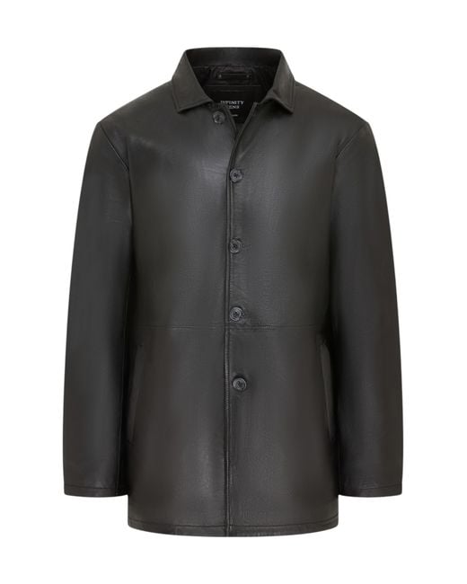 Infinity Leather Black Long Collared Car Coat Jacket for men