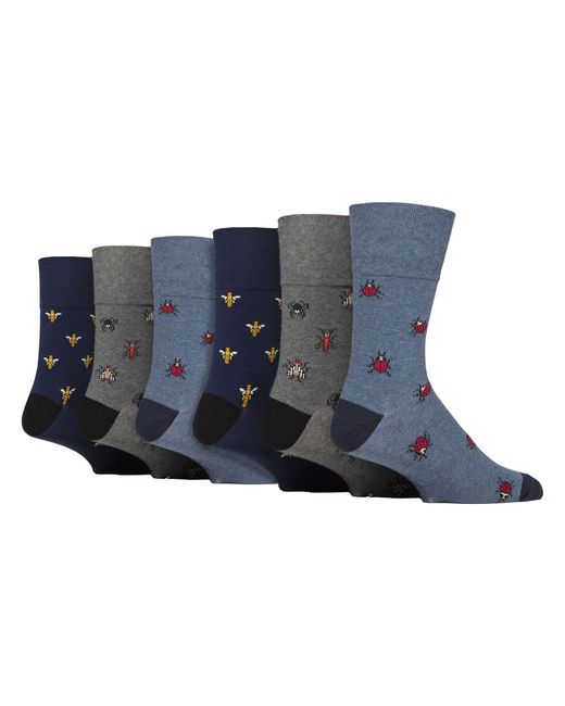 Gentle Grip Blue 6 Pairs Non Elastic Cotton Rich Novelty Patterned Socks for men