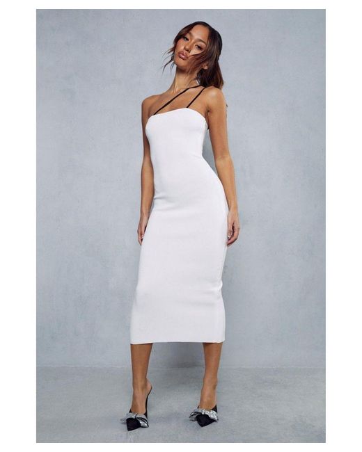 MissPap White Premium Knitted Contrast Strap Midi Dress