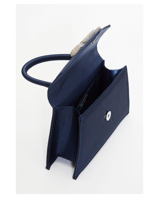 Quiz Blue Navy Satin Diamante Bow Mini Tote Bag