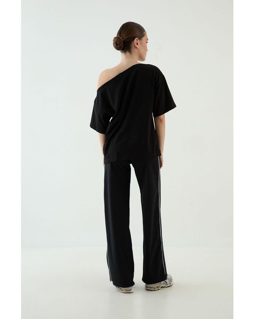 DSGN Studio Black Script Off The Shoulder T-Shirt